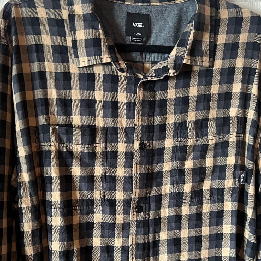 Vans Men's Plaid Black and Tan Shirt
